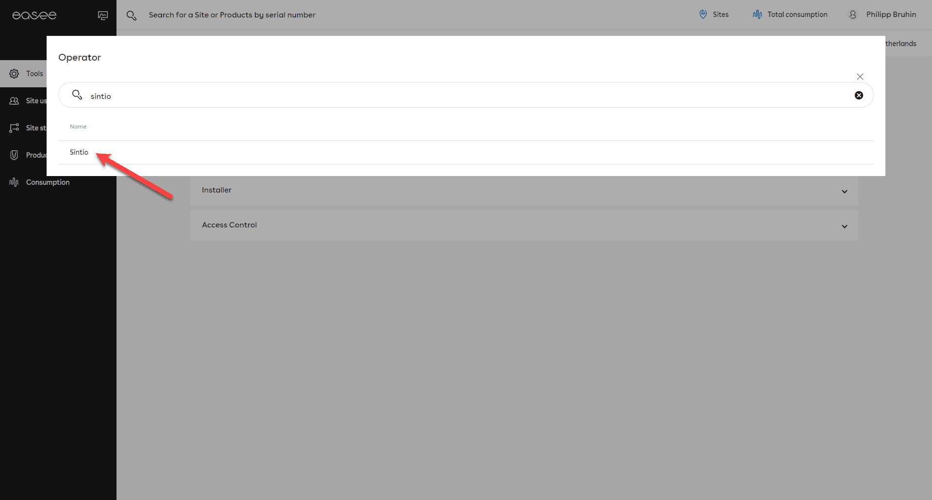Search for Sintio in Operator List