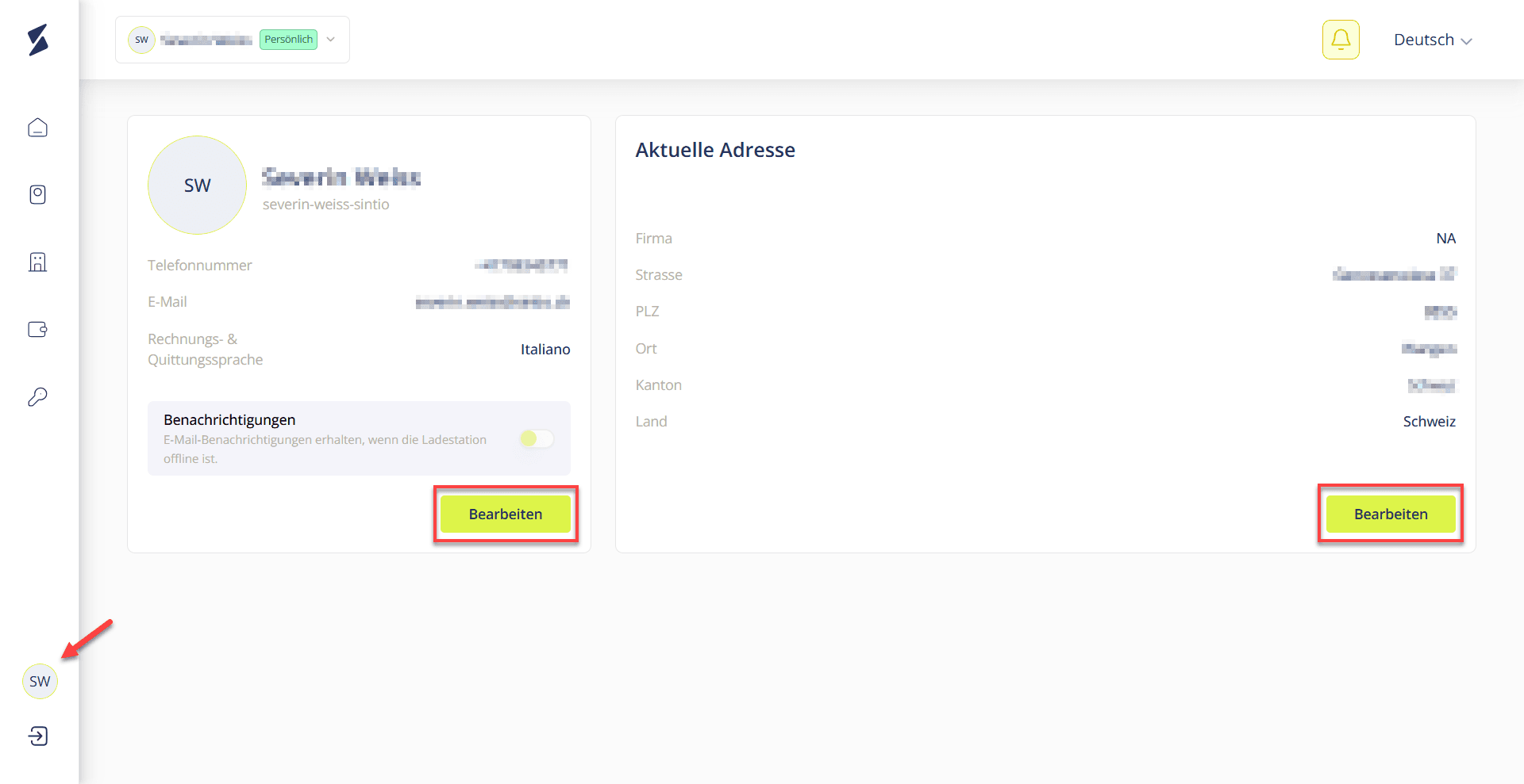Profile page