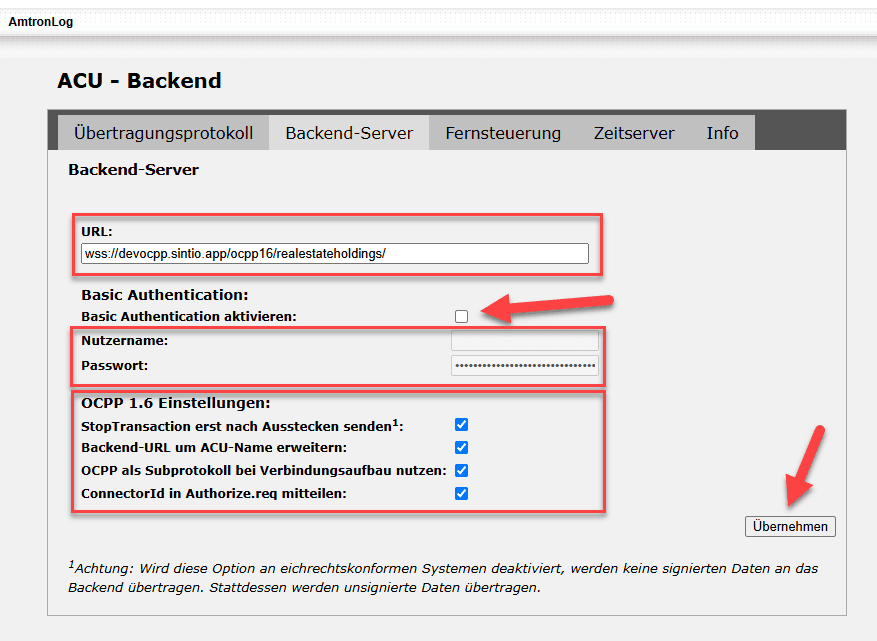 OCPP Einstellungen
